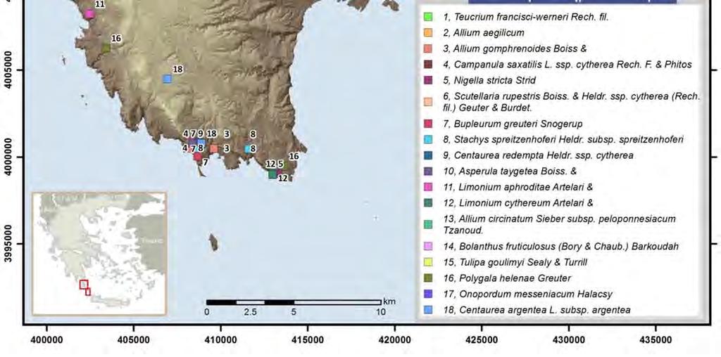 Φύεται μαζί με άλλα ενδημικά είδη όπως τα Limonium sieberi, Inula candida subsp. candida και Stachys spreitzenhoferi subsp. spreitzenhoferi. Χάρτης 3.8.1.