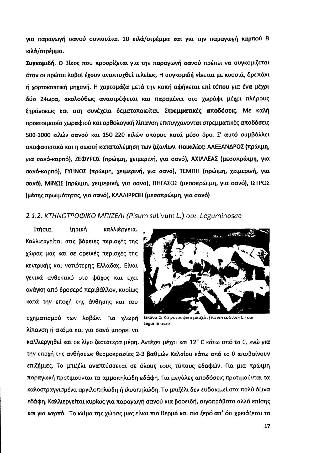 Via παραγωγή σανού συνιστάται 10 κιλά/στρέμμα και yia την παραγωγή καρπού 8 κιλά/οτρέμμα. Συγκομιδή.