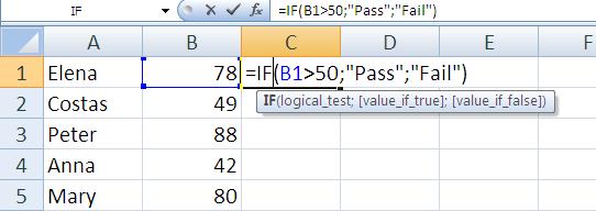 5. Κλικ IF 6. Logical_test: Επιλέγουμε το κελί στο οποίο θα βασιστεί η αναφορά π.χ.β1 7.
