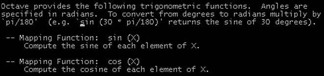 3 Израчунавање из командне линије У командној линији може се откуцати Слика 12.4 Објашњење функције sin doc sin добиће се све тригонометријске функције, као што је приказано на слици 12. 5.