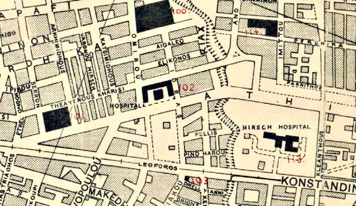 Σχήμα 4: Λεπτομέρεια από τον πληροφοριακό χάρτη Θεσσαλονίκης, «Town plan of Thessaloniki», 512 Fd. Survey Coy, R.E., κλ. 1:10.000, 1944.