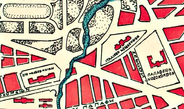 Ο χάρτης παρουσιάζει πολλές λεπτομέρειες της επέκτασης της πόλης κατά τις αρχές του 20ού αιώνα, όπως την περιοχή των «Εξοχών» και τους «Πύργους», κ.ά. Σχήμα 10: Λεπτομέρεια από το χάρτη «Σχεδιάγραμμα πόλεως Θεσσαλονίκης», εκδότης Ι.