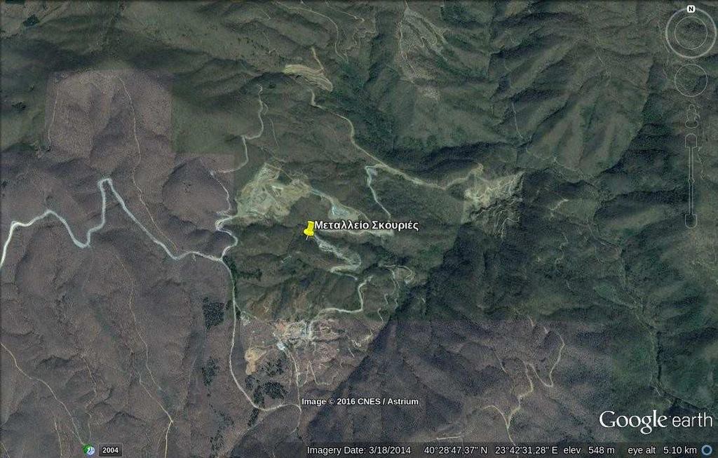 Εικόνα 9: περιοχή μελέτης του μεταλλείου των Σκουριών (Google Earth) 3.2.