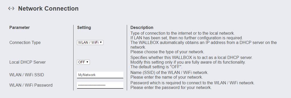 Δίκτυο WLAN / WiFi Παράμετρος Τιμή Περιγραφή Connection Type LAN WLAN /WiFi Είδος της σύνδεσης στο διαδίκτυο/bmw DCS Host, ή στο τοπικό δίκτυο για τη χρήση της εφαρμογής.