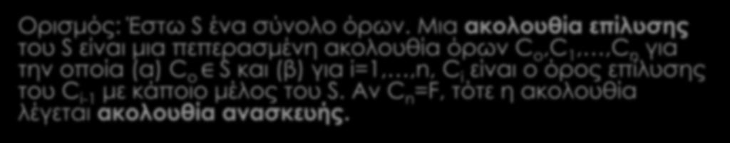 Ακολουθίες Επίλυσης (2) Ορισμός: Έστω S ένα σύνολο όρων.