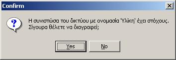 Εφόσον η συνιστώσα που πρόκειται να διαγραφεί συνδέεται µε κάποιον στόχο που έχει θέσει ο χρήστης, τότε µαζί µε την συνιστώσα διαγράφεται και ο στόχος, αφού προηγουµένως ενηµερωθεί και επιβεβαιώσει ο