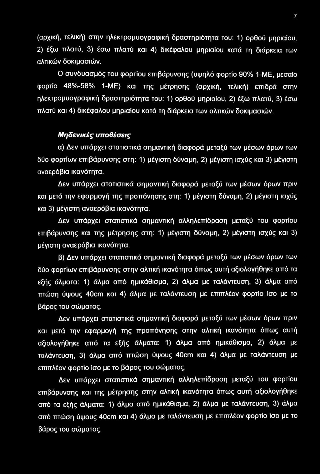 πλατύ, 3) έσ πλατύ και 4) δικέφαλου μηριαίου κατά τη διάρκεια τν αλτικών δοκιμασιών.