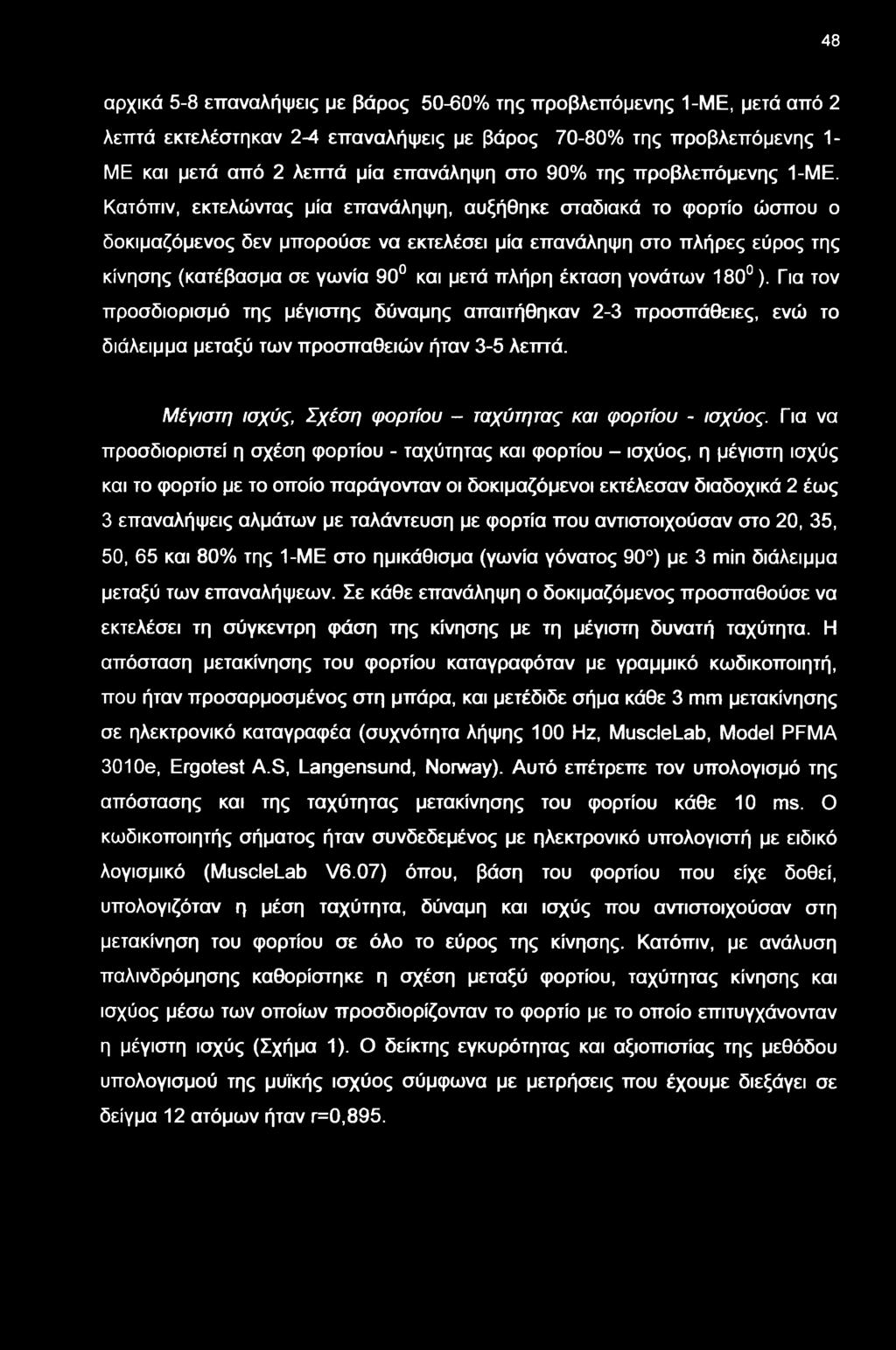 Κατόπιν, εκτελώντας μία επανάληψη, αυξήθηκε σταδιακά το φορτίο ώσπου ο δοκιμαζόμενος δεν μπορούσε να εκτελέσει μία επανάληψη στο πλήρες εύρος της κίνησης (κατέβασμα σε γνία 90 και μετά πλήρη έκταση