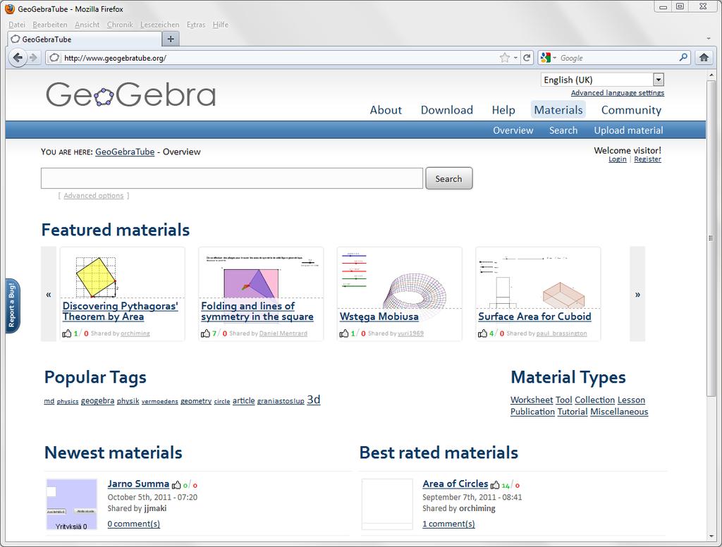 GeoGebraTube GeoGebraTube (http://www.geogebratube.org/) е збир на бесплатни наставни материјали кои биле креирани од страна на луѓе од целиот свет.