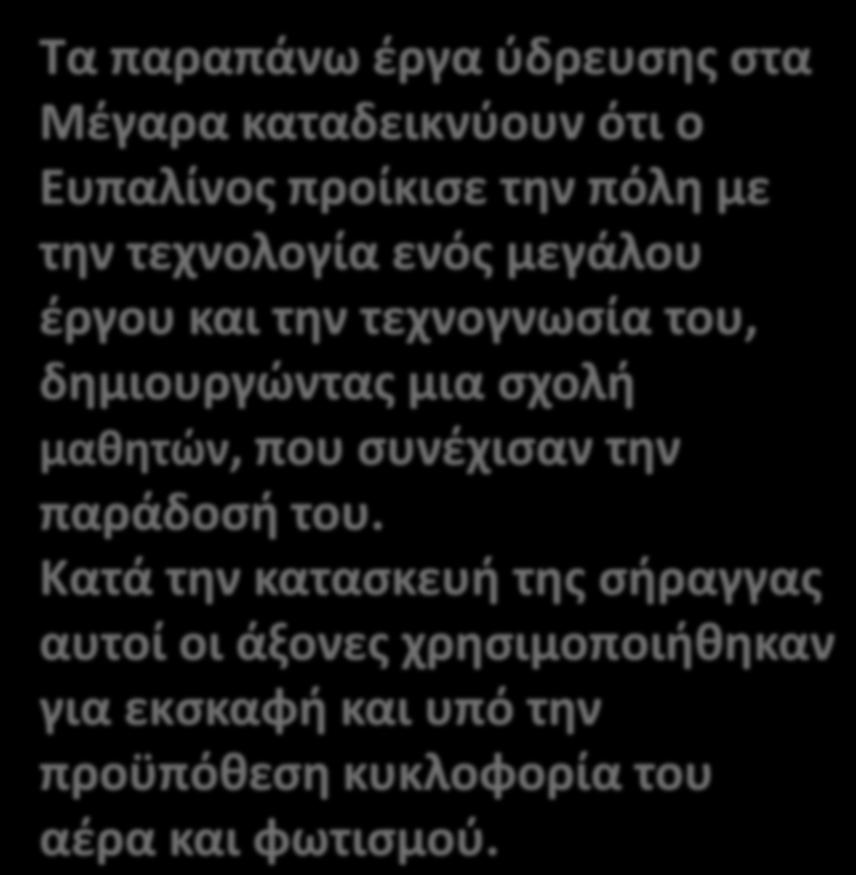 Κατά την κατασκευή της σήραγγας αυτοί οι άξονες χρησιμοποιήθηκαν