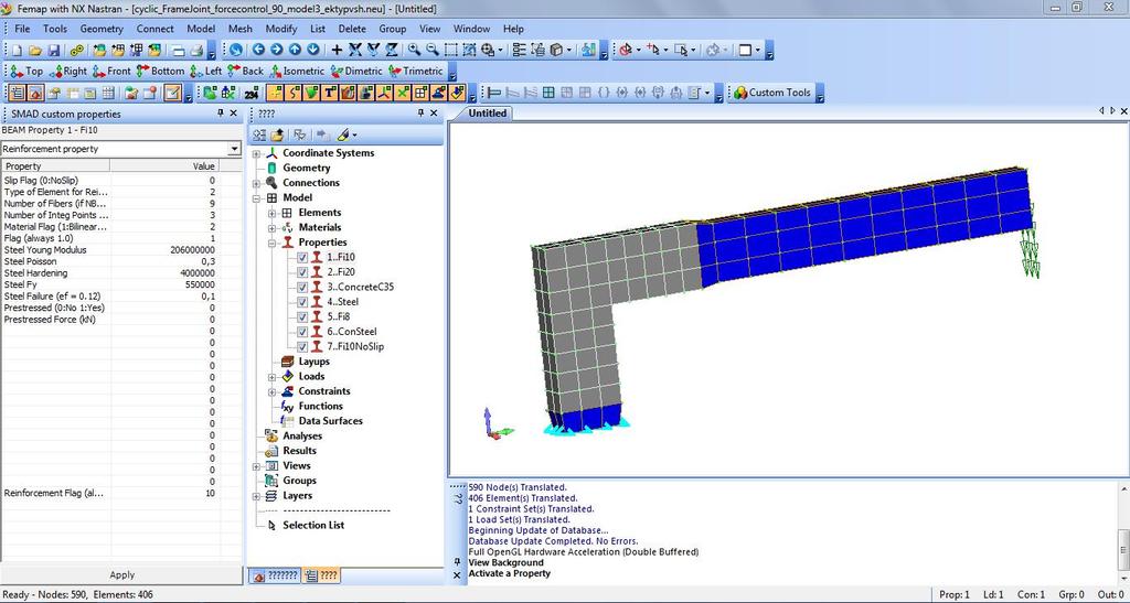 Σχήμα 8. 1Κύριο παράθυρο του Femap FEA με χρήση των SMAD Custom properties.