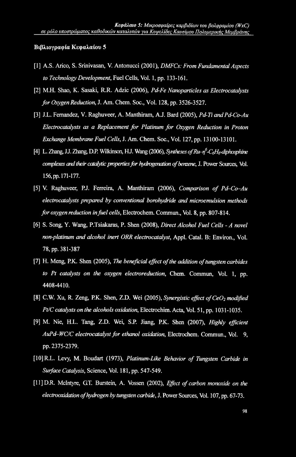 Κεφάλαιο 5: Μικροσφαίρες καρβιδίων του βολφραμίον (WxC) σε ρόλο υποστρώματος καθοδικών καταλυτών για Κυψελίδες Καυσίμου Πολυμερικής Μεμβράνης Βιβλιογραφία Κεφαλαίου 5 [1] A.S. Arico, S. Srinivasan, V.