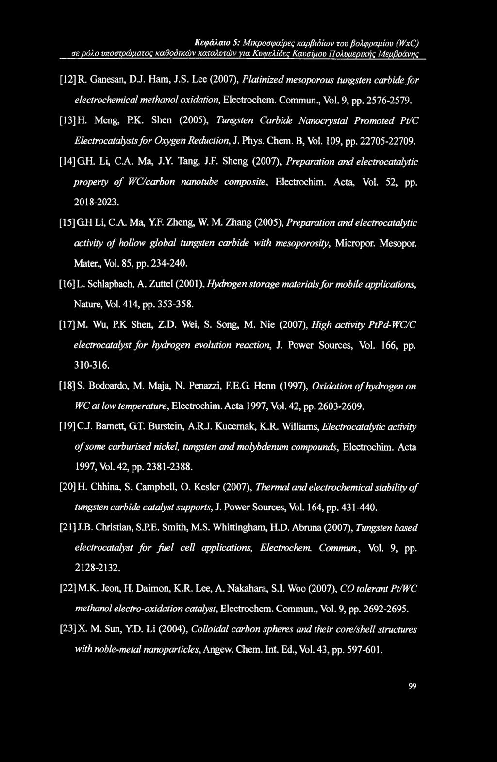 Shen (2005), Tungsten Carbide Nanocrystal Promoted Pt/C Electrocatalysts for Oxygen Reduction, J. Phys. Chem. B, Vol. 109, pp. 22705-22709. [14] GH. Li, C.A. Ma, J.Y. Tang, J.F.