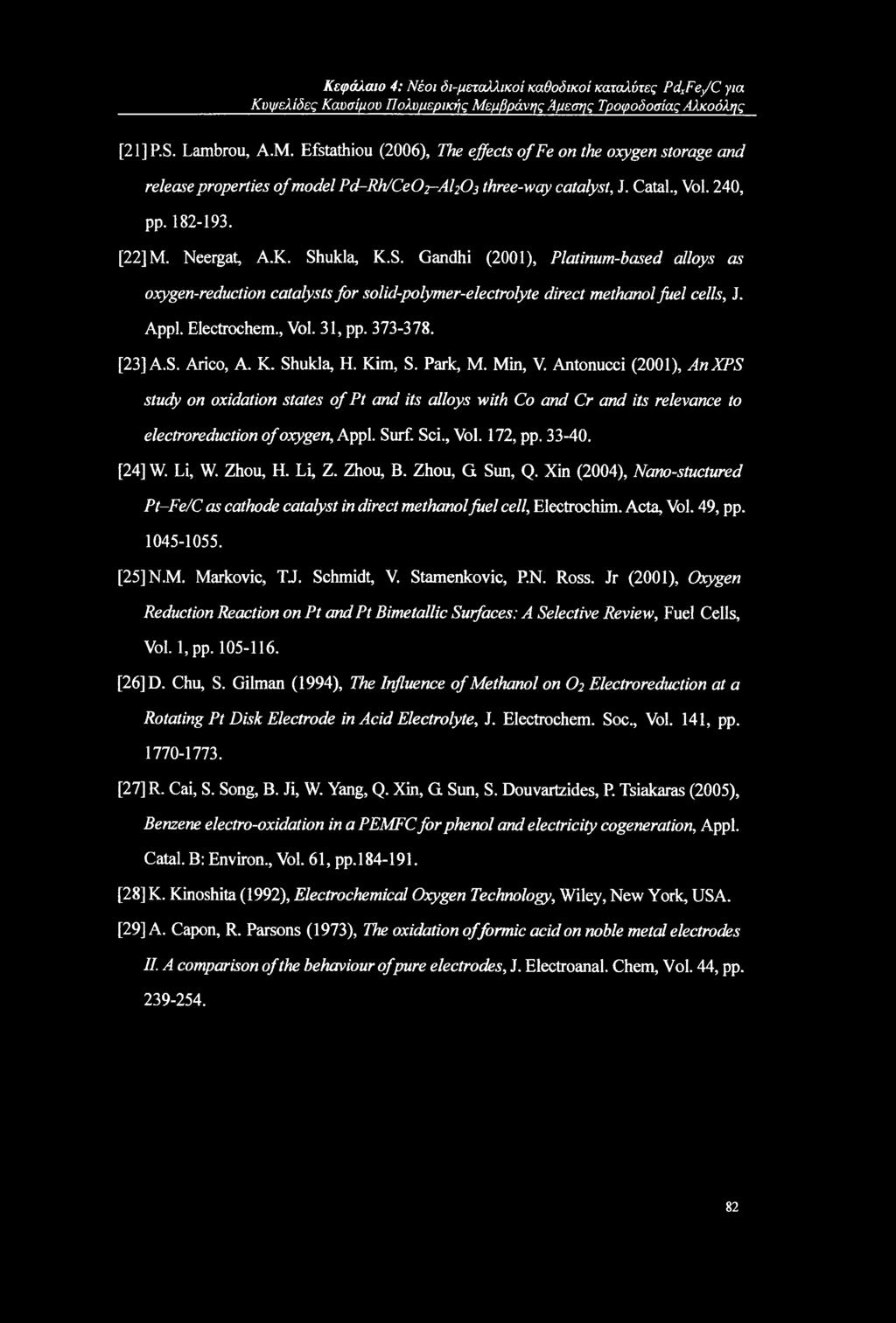 ukla, K.S. Gandhi (2001), Platinum-based alloys as oxygen-reduction catalysts for solid-polymer-electrolyte direct methanol fuel cells, J. Appl. Electrochem., Vol. 31, pp. 373-378. [23] A.S. Arico, A.