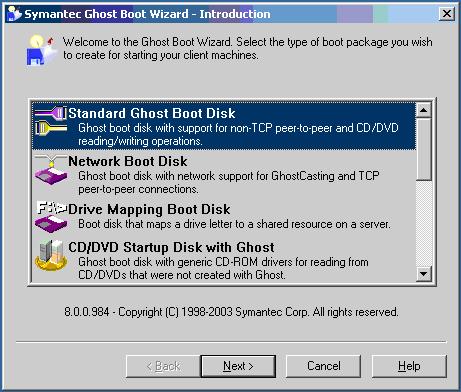 δημιουργούνται δισκέτες/ CD εκκίνησης. Αυτό γίνεται από το μενού Start Programs Symantec Ghost Ghost Boot Wizard.