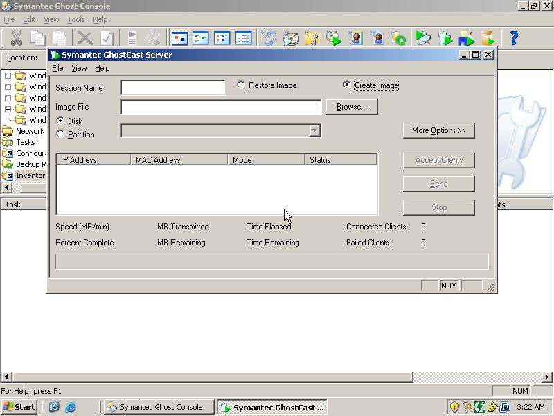 Εικόνα 50 Symantec Ghost Corporate: Ghost Cast Server Για τη δημιουργία εικόνας συστήματος επιλέγετε το κουμπί "Create Image".