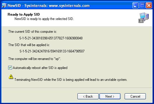 Εικόνα 82 Αλλαγή ονόματος Στο παράθυρο διαλόγου εμφανίζονται πληροφορίες για το παλιό και το νέο SID και επιλέγεται αν θα γίνει