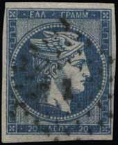 10 1861/1862 - Athens Provisional Printings Lot. 65 65 (200%) 20l. Prussian blue (quadrille background) marginal, u. Light crease, otherwise VF. (Hellas 8Ia). o 4000 Lot. 66 66 (200%) Nov 1861 20l.