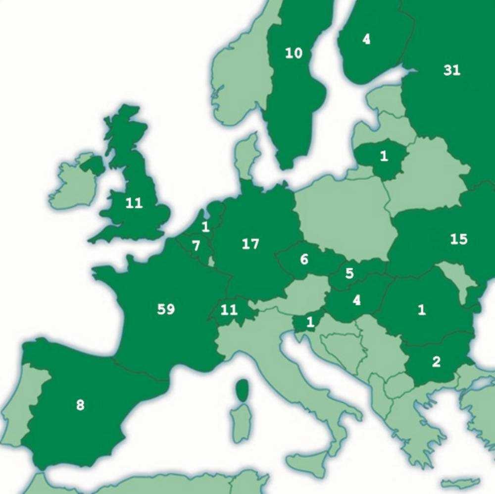 Slika 4.7: Nuklearne elektrane u Europi 5. TIPOVI NUKLEARNIH ELEKTRANA Pod raznim tipovima nuklearnih elektrana smatraju se različiti tipovi primarnog (reaktorskog) postrojenja.