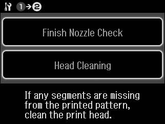 F G Check the pattern. Deseni kontrol edin. Ελέγξτε το μοτίβο. Verificaţi mostra. Select an action. Bir eylem seçin. Επιλέξτε μια ενέργεια. Selectaţi o acţiune. Start head cleaning.
