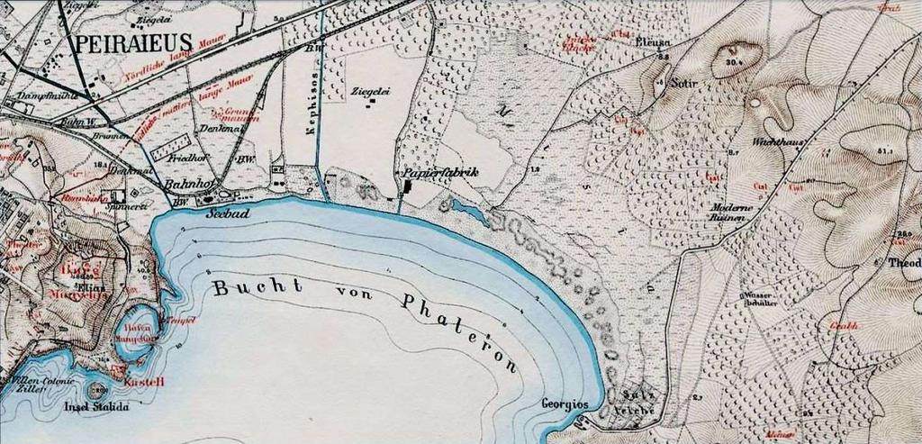 Παλιά Χάρτης: Τέλη 19 ο Αιώνα Εκτεταμένες υγροτοπικές εκτάσεις υπήρχαν κατά μήκος της ακτής όπου η ευθυγραμμισμένες κοίτες και