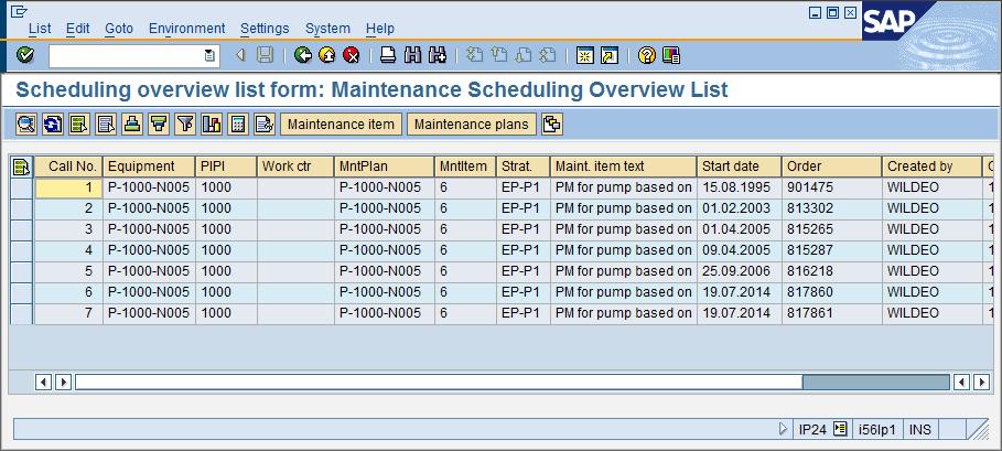 SAP Menu Logistics Plant Maintenance Preventive Maintenance Maintenance Planning Scheduling for