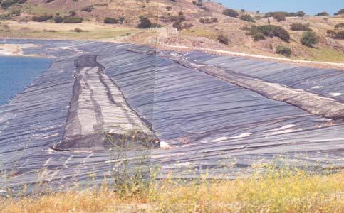 Φωτ. 7: Τελειωµένα «Μαξιλάρια» στους 2 Αναβαθµούς του υψηλού Αναχώµατος Αυτά τα φαινόµενα, όµως, συνεχίζονται προοδευτικά στα περιµετρικά πρανή, παρά την «προστασία» της µεµβράνης µε την αρχική λύση