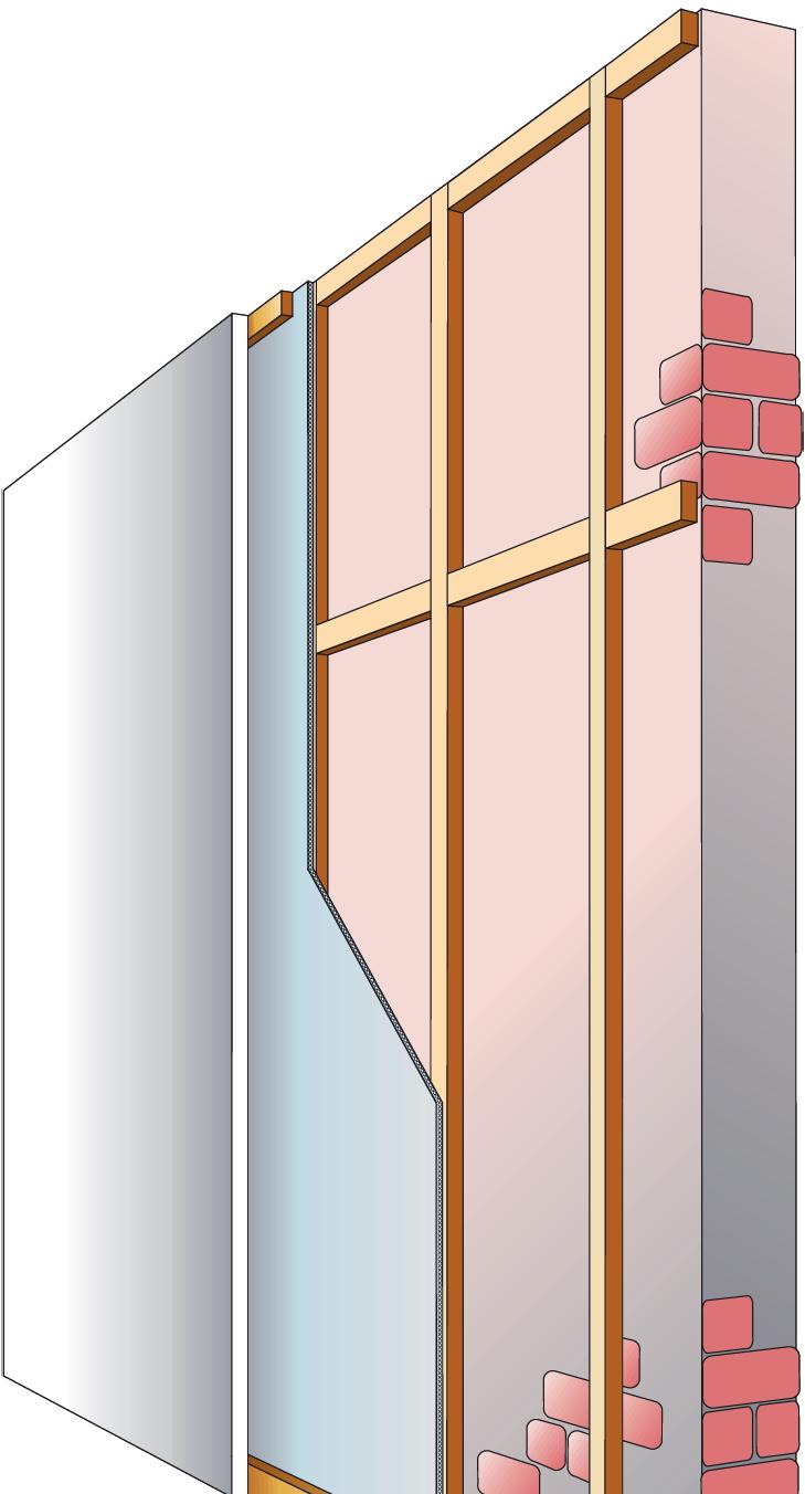 4.3.2. POKLADANIE NA VNÚTORNÉ STENY Na stene určenej na zaizolovanie musí byť najprv namontovaný rám z 30 mm hrubých a 50 mm širokých líšt.