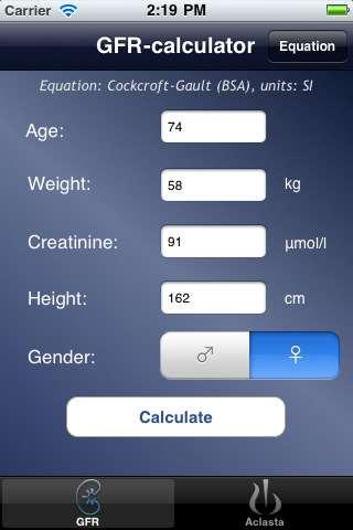 Εξισώσεις υπολογισμού GFR Cockcroft-Gault formula C cr (ml/min) = (140-age) x weight *0.