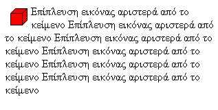 Επίπλευση μιας εικόνας Επίπλευση μιας εικόνας είναι η δυνατότητα του κειμένου να αναδιπλώνεται ελεύθερα γύρω από μια εικόνα Βήματα: τοποθετώ την εικόνα πάνω από το κείμενο στοιχίζω την εικόνα