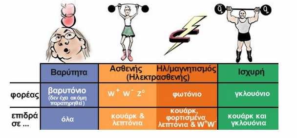 Αποδεικνύεται ότι, όλες οι αλληλεπιδράσεις που επηρεάζουν την ύλη, συµβαίνουν εξαιτίας των σωµατιδίων φορέων της δύναµης, που τα ανταλλάσουν µεταξύ τους τα σωµατίδια.