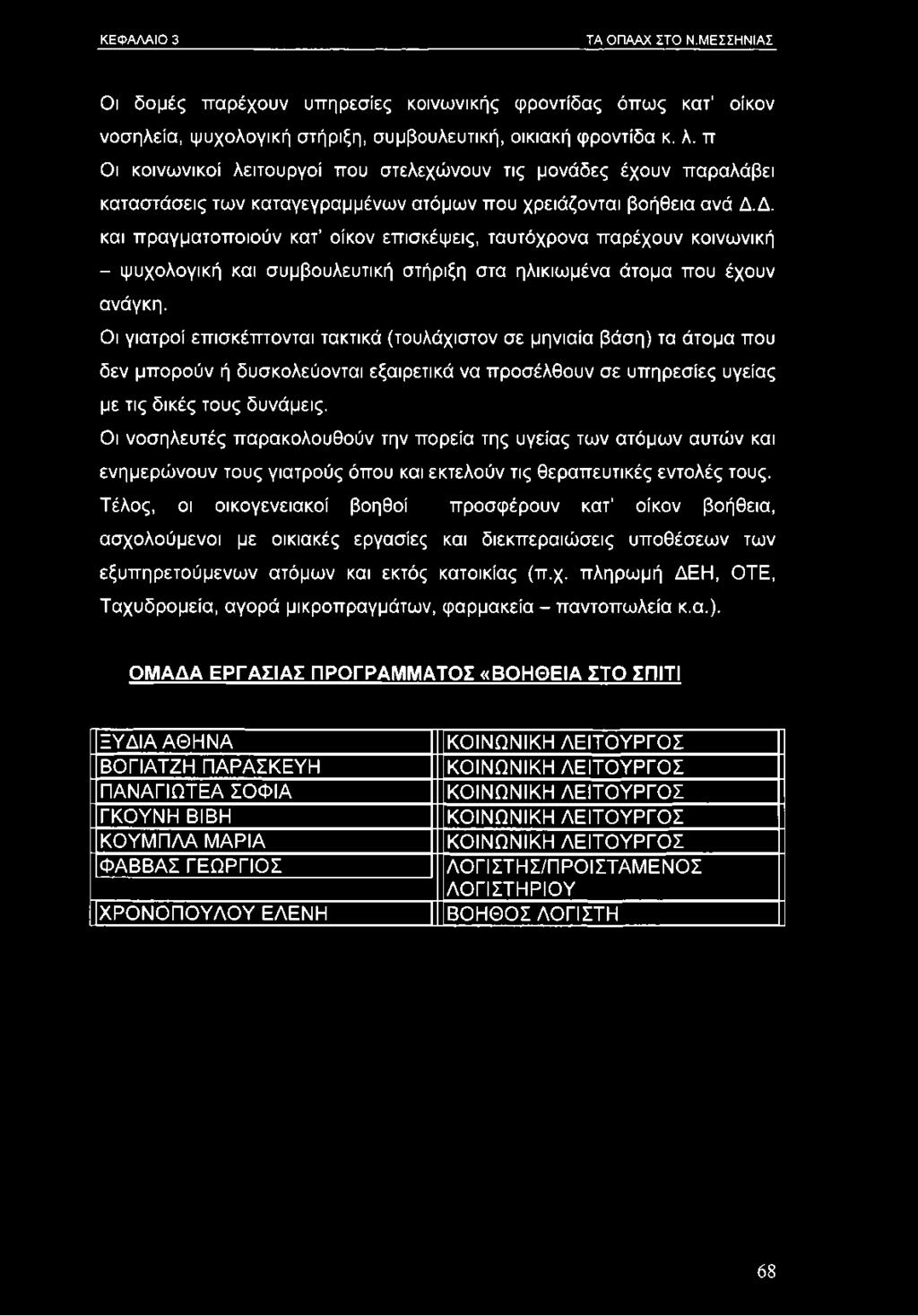 ΚΕΦΑΛΑΙΟ 3 ΤΑ ΟΠΑΑΧ ΣΤΟ Ν.ΜΕΣΣΗΝΙΑΣ Οι δομές παρέχουν υπηρεσίες κοινωνικής φροντίδας όπως κατ οίκον νοσηλεία, ψυχολογική στήριξη, συμβουλευτική, οικιακή φροντίδα κ. λ.