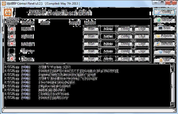 Εικόνα 4ιβ XAMPP Control Panel Βλέπουμε ότι οι υπηρεσίες που χρειαζόμαστε δεν είναι