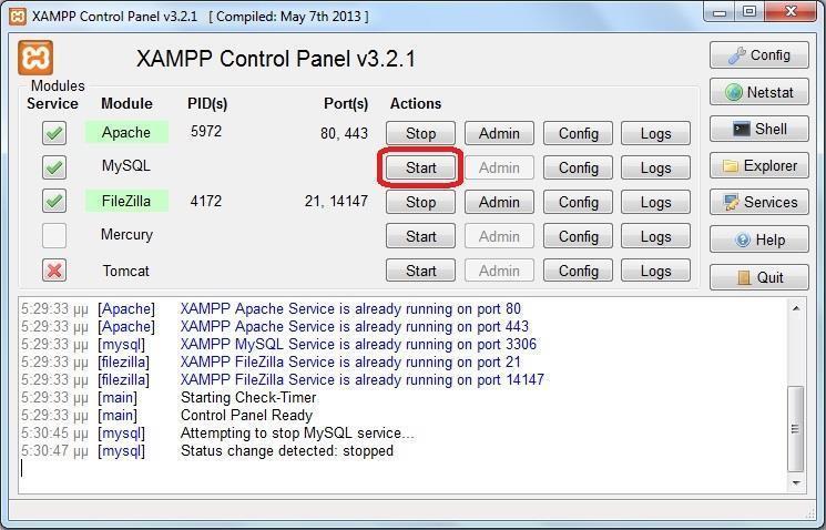 Εικόνα 4κγ XAMPP Control Panel Οι αλλαγές είναι πλέον