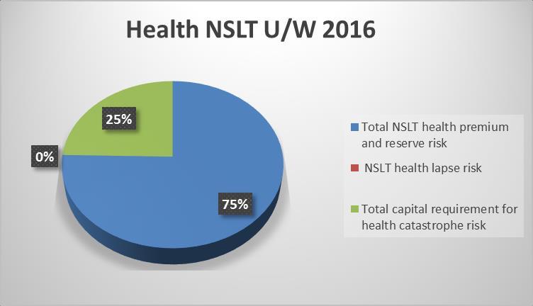 Health NSLT underwriting risk SCR Total NSLT health premium and reserve risk 899 NSLT health lapse risk 0 Total capital requirement for health catastrophe risk 295 Diversification within health