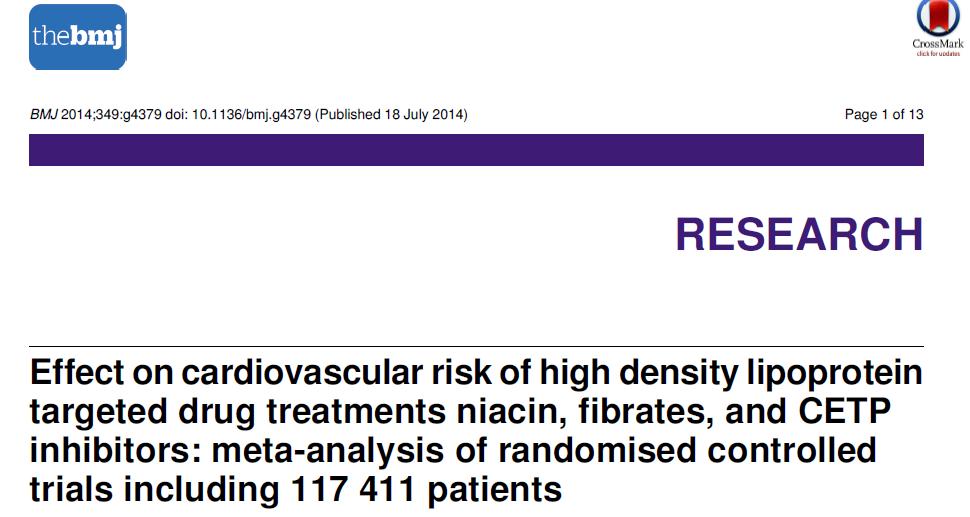 Conclusions Neither niacin, fibrates, nor CETP inhibitors, reduced all cause mortality, coronary heart disease mortality, myocardial infarction, or stroke in