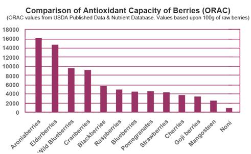 πηγή: Wu, Beecher et al. 2004 Διάγραμμα 1.1 Επίπεδα αντιοξειδωτικών σε κλίμακα ORAC (Oxygen Radical Absorbance Capacity).