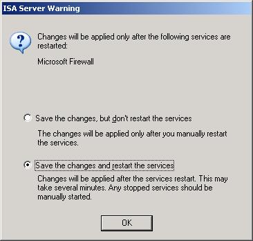 Εικόνα 184 MS ISA Server 2004: Εφαρμογή ρυθμίσεων Πραγματοποιείται