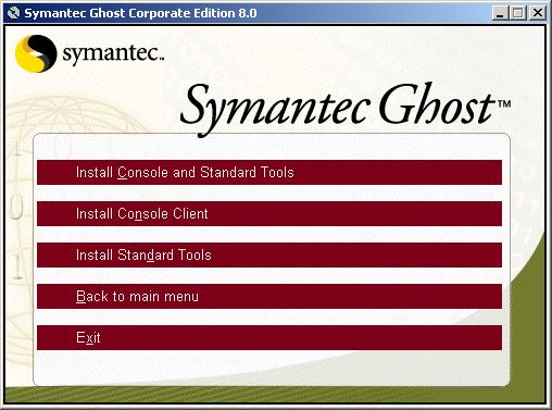 Εμφανίζεται η αρχική οθόνη της εγκατάστασης, όπου επιλέγεται να ξεκινήσει η εγκατάσταση της εφαρμογής ( Install Symantec Ghost Corporate Edition ).