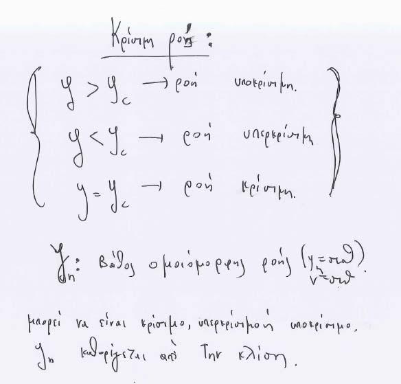 Πως προέκυψαν οι συναρτήσεις αδιάστατης αγωγιμότητας και κρίσιμου f, βάθους, n fc (ή σε άλλη διατύπωση ποια συνθήκη αντιστοιχεί σε καθεμία από αύτές)? Απ. βλπ. διαφάνειες.