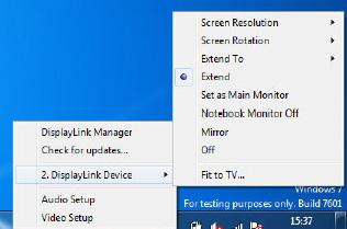 3. Βάση οθόνης USB 3. Κάντε κλικ στο εικονίδιο DisplayLink. Εμφανίζεται ένα μενού με πολλές επιλογές. Αυτές παρουσιάζονται και περιγράφονται παρακάτω.