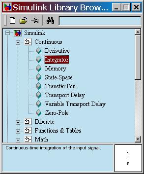 Επιλογή Integrator από βιβλιοθήκη Continuous ICs on the integrators are zero.