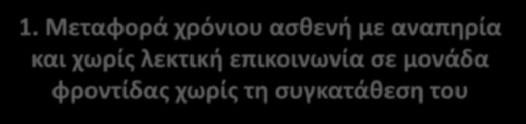 1. Μεταφορά χρόνιου ασθενή με αναπηρία και χωρίς λεκτική επικοινωνία σε μονάδα φροντίδας χωρίς τη συγκατάθεση του ο κ. ΑΒ.