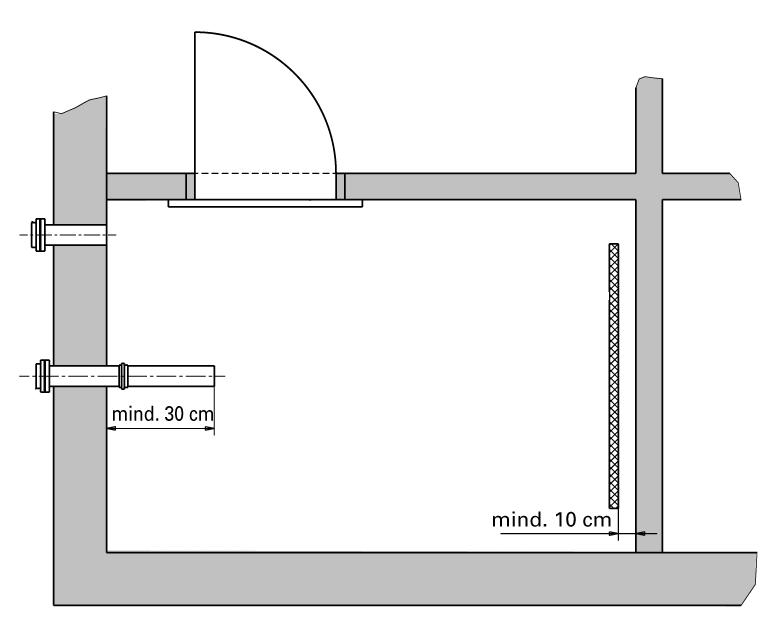Exemplu: EFH, Sarcina termica 10 kw 10 kw sarcina termica x 1m 3 / kw = 10 m 3 camera de depozitare (100%) = 7,5 m 3 spatiu util al incaperii (75%) Umplere (conducta metalica) Aer retur (conducta
