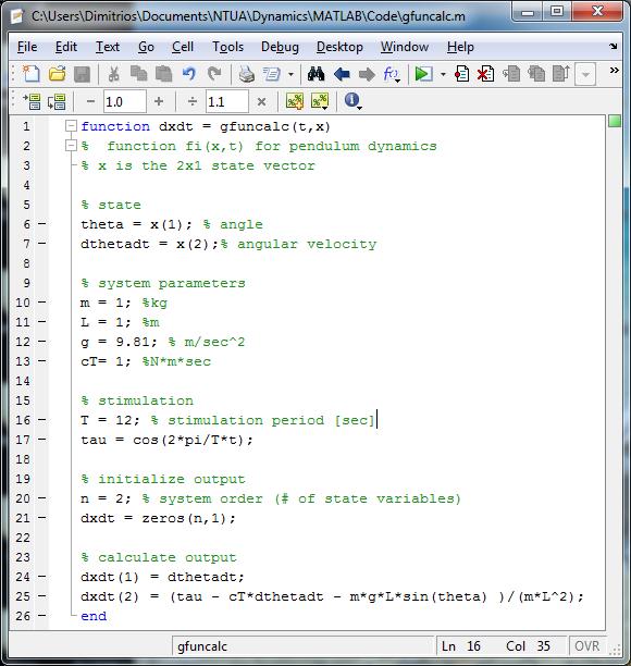 Αριθμητική Επίλυση στο MATLAB μέσω Runge-Kutta 1.