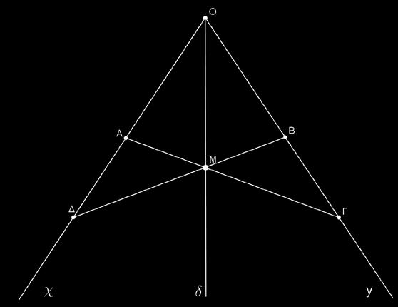 Για οποιοδήποτε σημείο Μ της διχοτόμου Οδ της χοy να αποδείξετε ότι: α) ΜΑ=ΜΒ β) ΑΓ=ΒΔ όπου