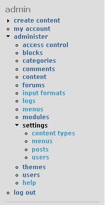 Διπλωματική Εργασία - Συστήματα Διαχείρισης Περιεχομένου 44 Εικόνα 17: Μενού Διαχειριστή του Drupal Το πλεονέκτημα του Drupal σε σύγκριση με τα άλλα ΣΔΠ είναι η αφαιρετικήτμηματική προσέγγιση του στο