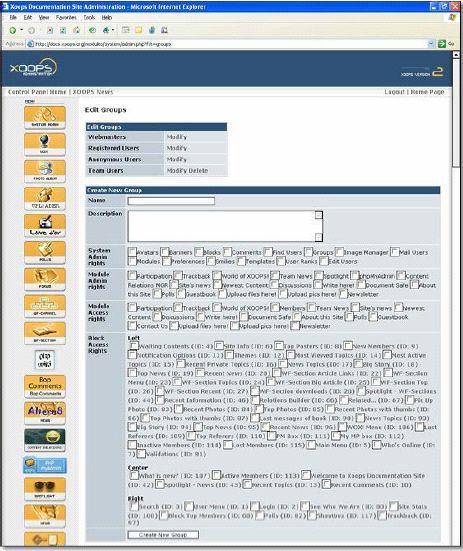 Διπλωματική Εργασία - Συστήματα Διαχείρισης Περιεχομένου 65 Η πρόσβαση και τα δικαιώματα των χρηστών σε έναν κόμβο του XOOPS καθορίζονται μέσω ενός ευέλικτου συστήματος το οποίο βασίζεται σε γκρουπ