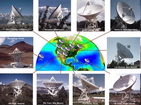 VLBA: Very Large Baseline Array The VLBA is a system of ten radio-telescope antennas,each with a dish 25 meters (82 feet) in diameter and weighing 240 tons.