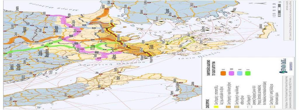 Σχήμα 3.2: Πανευρωπαϊκοί άξονες και συνδεσιμότητα με τους κάθετους άξονες της Εγνατίας (Πηγή: Παρατηρητήριο Εγνατίας Οδού) 3.2.2 Πανευρωπαϊκός Διάδρομος IV Ο Διάδρομος IV αποτελεί έναν πολυμεσικό μεταφορικό άξονα με διεύθυνση Βορειοδυτική Νοτιοανατολική.